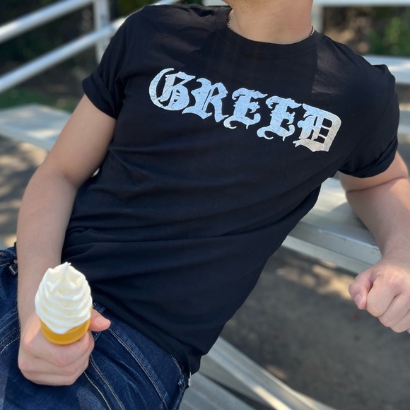 NEW JUICY COUTURE MEN SEVEN 7 SINS GREED SILVER FOIL T SHIRT DEADLY HEAVEN GOD L - Picture 2 of 16